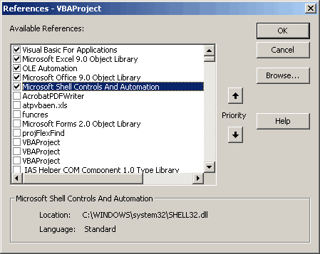 References dialog showing reference set to type library