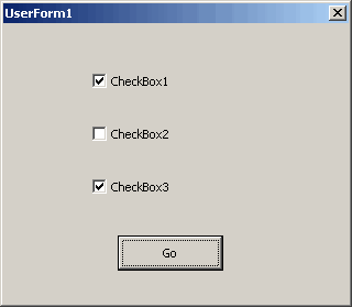 userform with three checkboxes and a go button