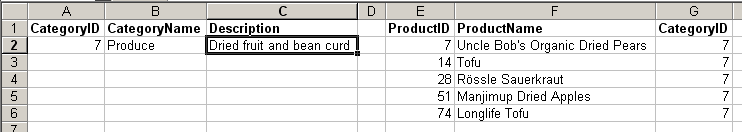 worksheet showing two query tables