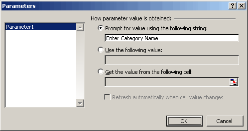 parameter dialog for first table