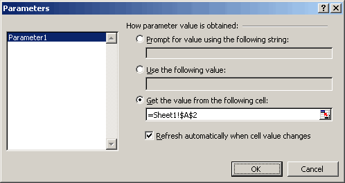 parameter dialog for second table