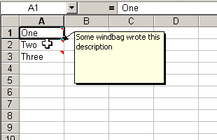 Excel range showing some text put into comments