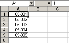 excel range showing five formatted job numbers
