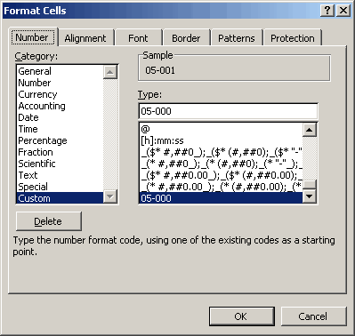 format dialog showing custom format