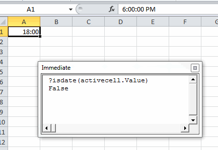 IsDate doesn't work on times in Excel